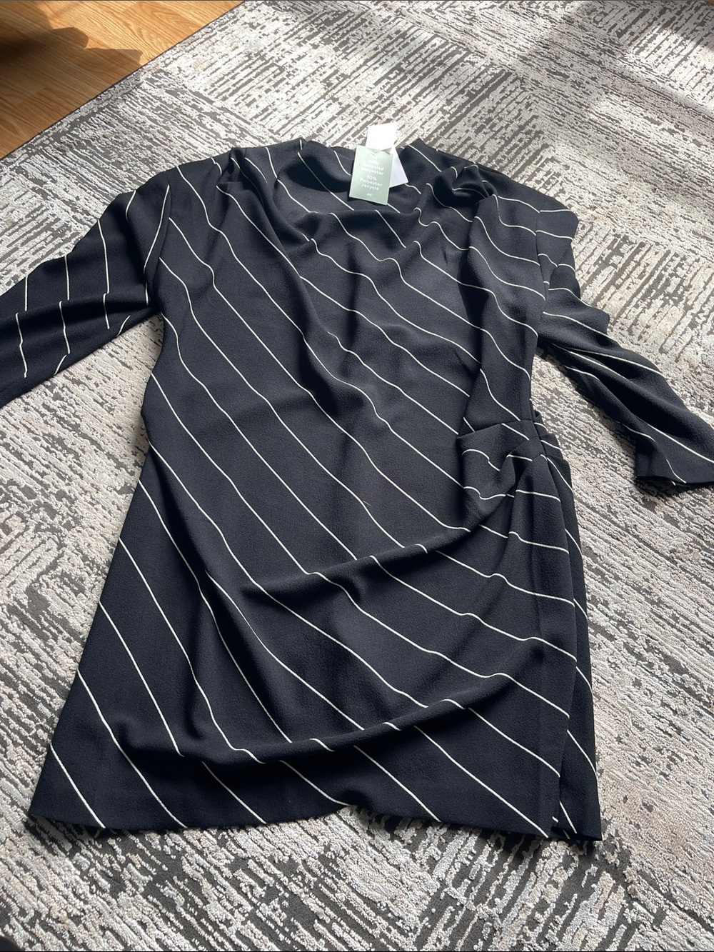 H&M Black Long-Sleeve Diagonal Stripe Wrap Dress